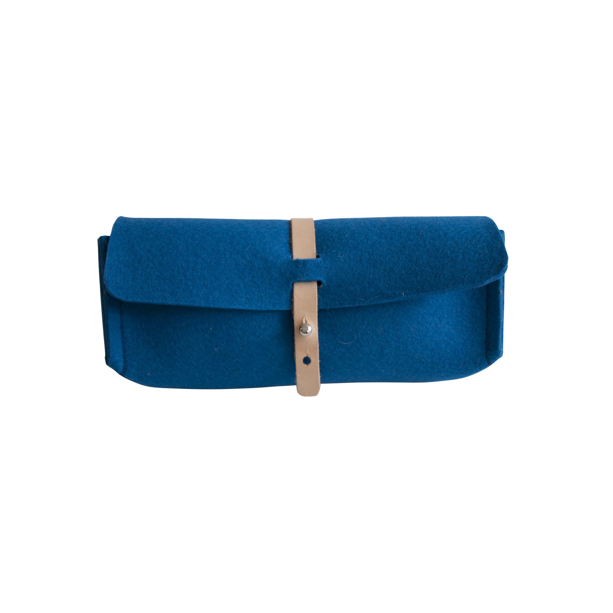 Taupe gemêleerde wolvilten etui Odense met lederen sluiting – ambachtelijke Nederlandse kwaliteit.